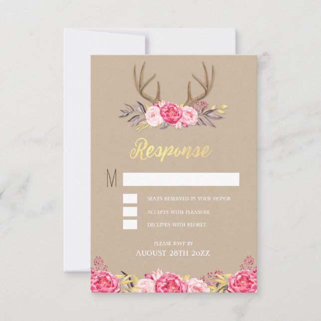 Cartes de réponse de mariage à la pivoine rustique (Devant)