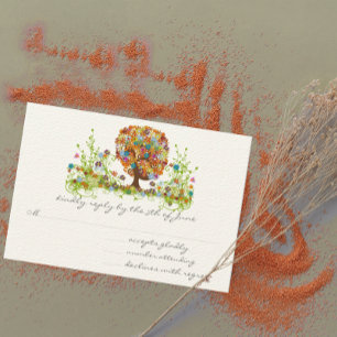Cartes de réponse de mariage à l'arbre fleuri fant