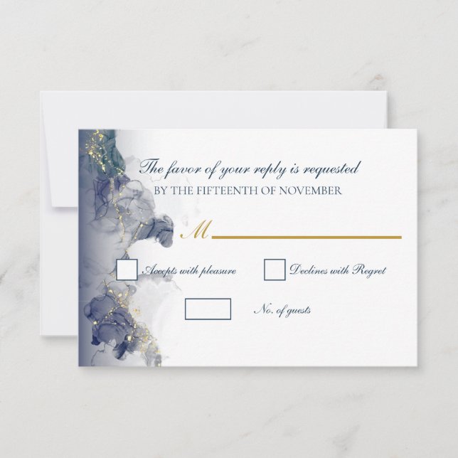 Cartes de réponse de mariage à l'encre minuit et o (Devant)