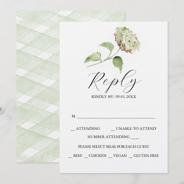 Cartes de réponse de mariage à l'hortensia imprima (Devant / Derrière)