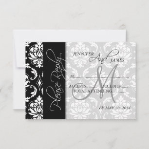Cartes de réponse de mariage à monogramme en damas