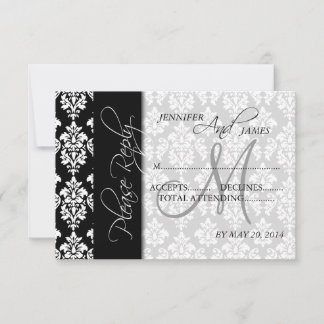 Cartes de réponse de mariage à motif damassé noir