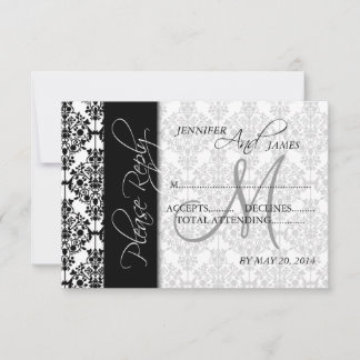 Cartes de réponse de mariage à motif damassé noir