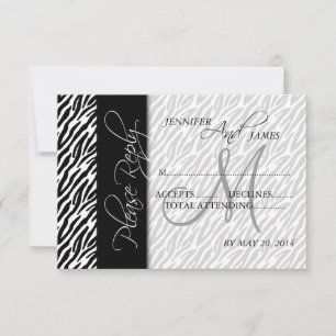 Cartes de réponse de mariage à motif zèbre noir et
