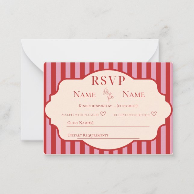 Cartes de réponse de mariage à rayures rouges et r (Devant)