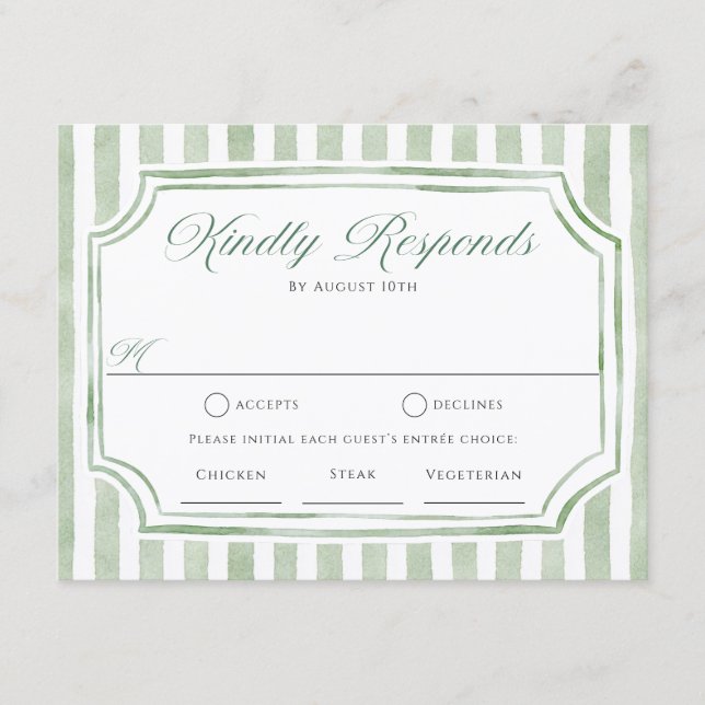 Cartes de réponse de mariage à rayures vert sauge (Devant)