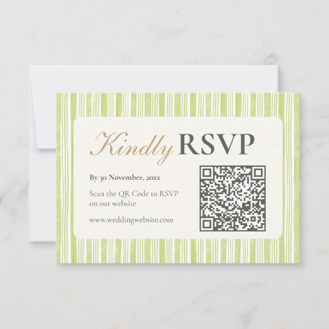 Cartes de réponse de mariage à rayures vertes avec (Devant)