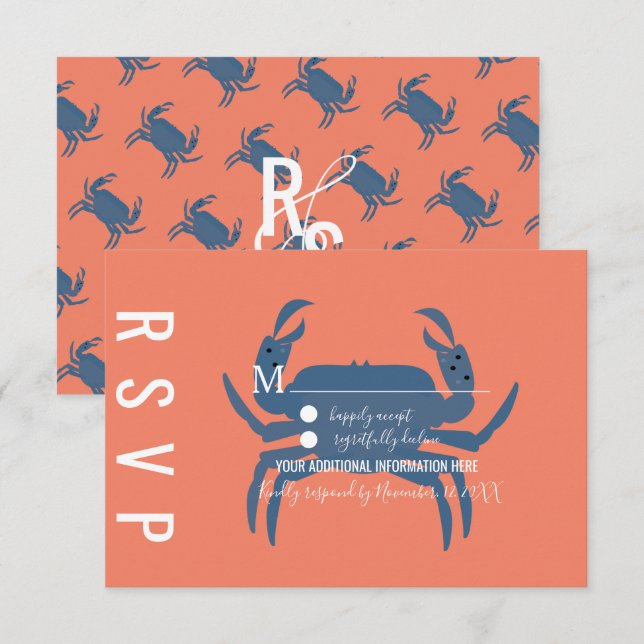 Cartes de réponse de mariage à typographie crabe m (Devant / Derrière)