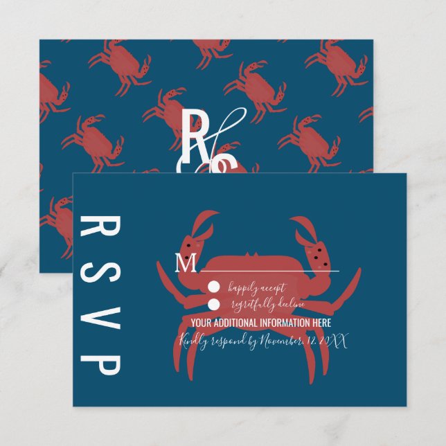 Cartes de réponse de mariage à typographie de crab (Devant / Derrière)