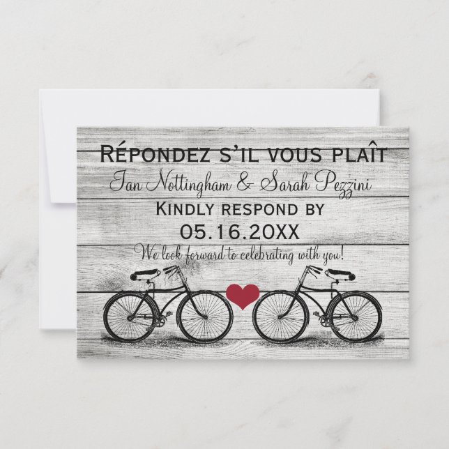 Cartes de réponse de mariage à vélo vintage (Devant)