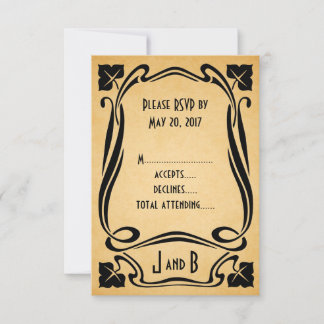 Cartes de réponse de mariage Art déco noir vintage