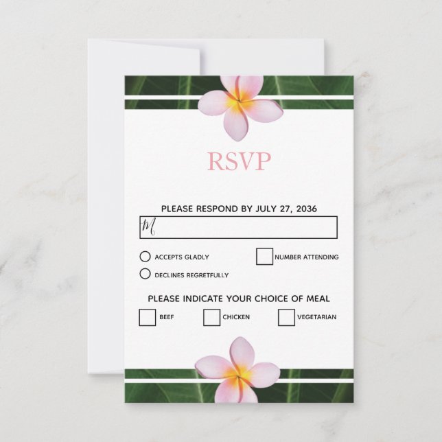 Cartes de réponse de mariage au frangipanier rose  (Devant)