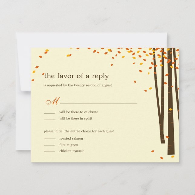 Cartes de réponse de mariage aux arbres de la forê (Devant)