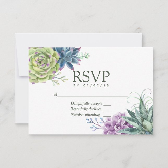 Cartes de réponse de mariage aux cactus succulents (Devant)