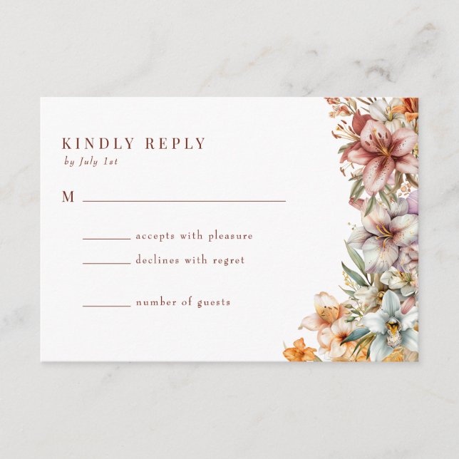 Cartes de réponse de mariage aux fleurs bohèmes aq (Devant)