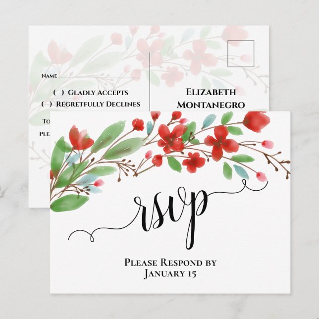 Cartes de réponse de mariage aux fleurs d'aquarell (Devant / Derrière)