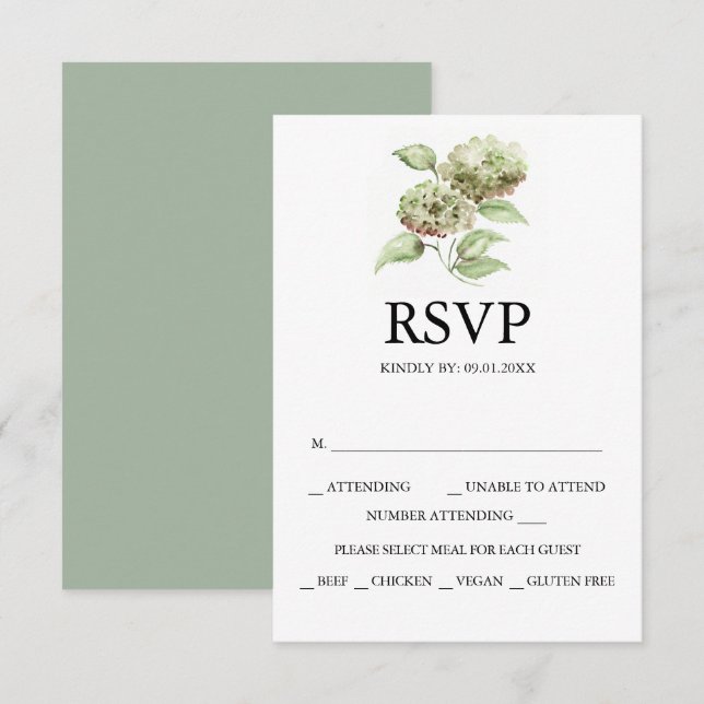 Cartes de réponse de mariage aux hortensias (Devant / Derrière)
