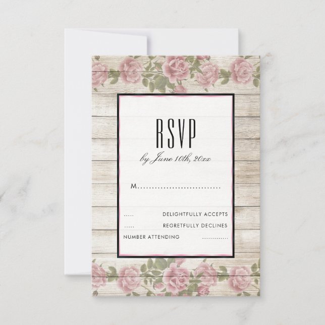 Cartes de réponse de mariage aux roses rustiques e (Devant)