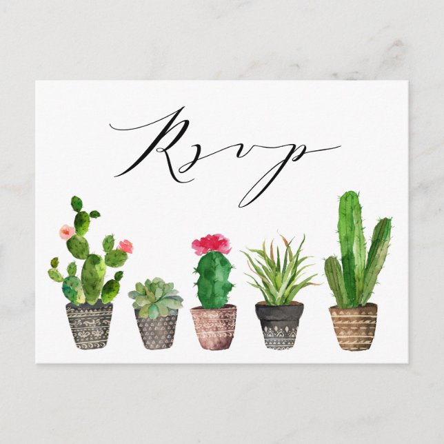 Cartes de réponse de mariage avec des plantes gras (Devant)