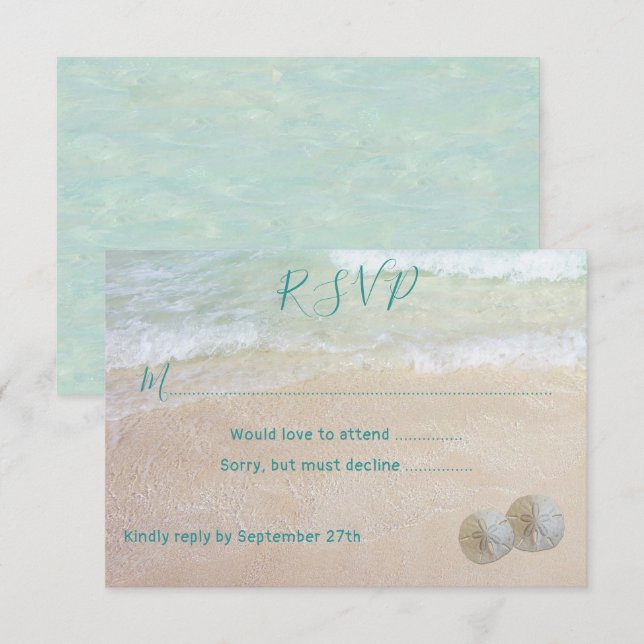 Cartes de réponse de mariage avec scène de plage e (Devant / Derrière)