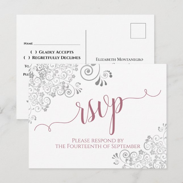 Cartes de réponse de mariage blanc et rose poudré  (Devant / Derrière)