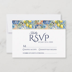 Cartes de réponse de mariage bleu carrelage médite