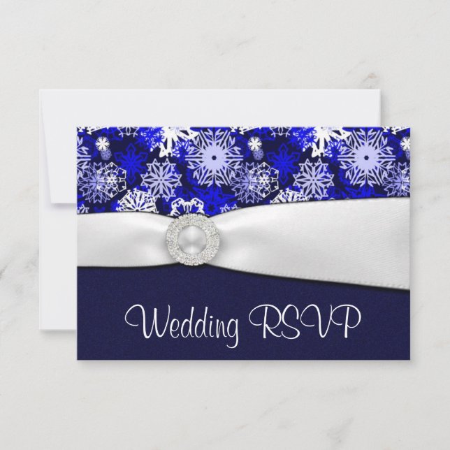 Cartes de réponse de mariage bleu et blanc flocon  (Devant)