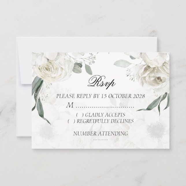 Cartes de réponse de mariage botanique à fleurs bl (Devant)