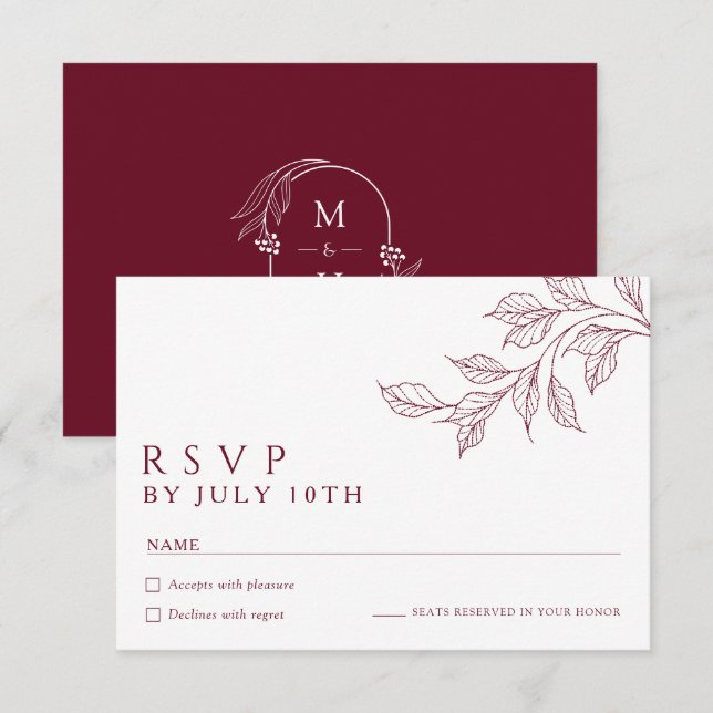 Cartes de réponse de mariage botaniques modernes d (Devant / Derrière)