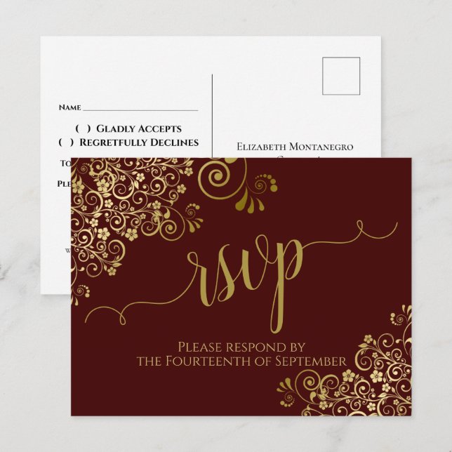 Cartes de réponse de mariage Brun Auburn Calligrap (Devant / Derrière)
