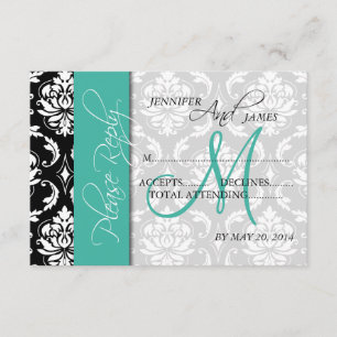 Cartes de réponse de mariage Damassé Monogramme Tu