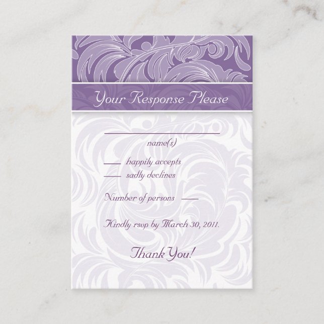 Cartes de réponse de mariage élégante feuille flor (Devant)