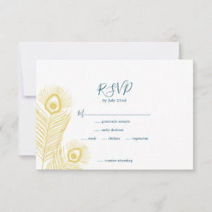 Cartes de réponse de mariage élégantes au paon dor