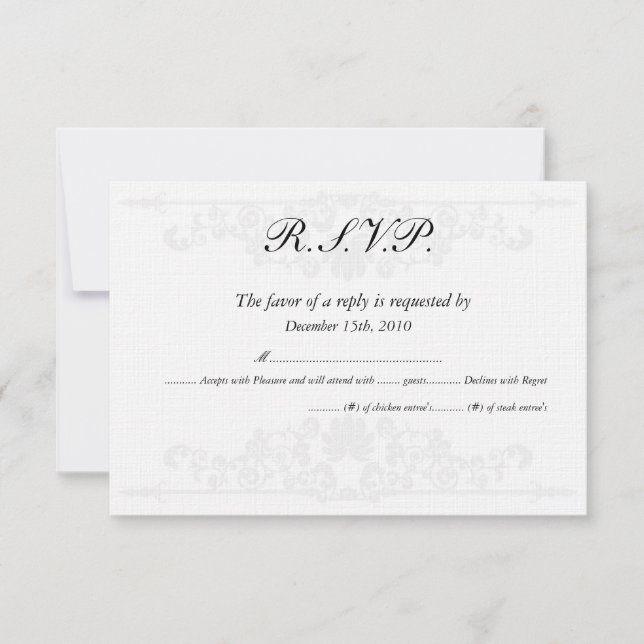 Cartes de réponse de mariage élégantes blanc/argen (Devant)