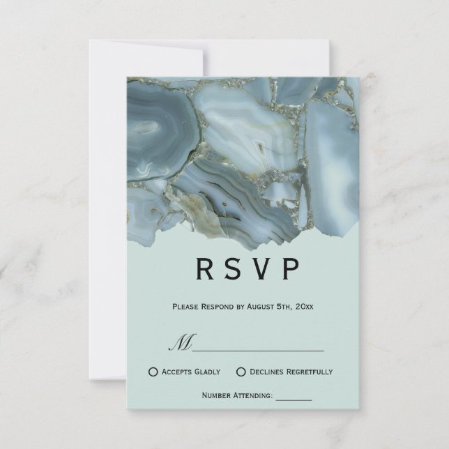 Cartes de réponse de mariage élégantes en marbre (Devant)