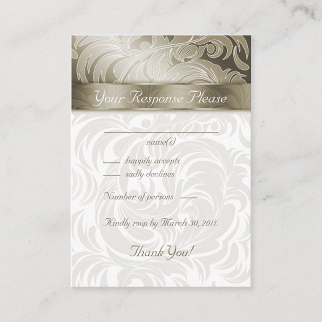 Cartes de réponse de mariage élégantes Feuille flo (Devant)