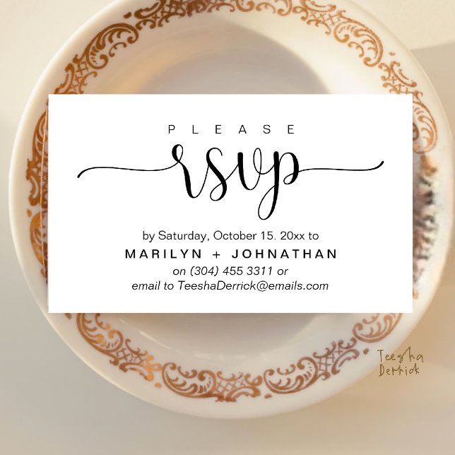 Cartes de Réponse de Mariage Élégantes par Télépho (Elegant Wedding Invites RSVP via Phone or Email in Black and White)