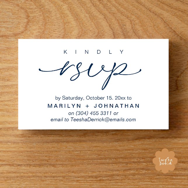 Cartes de Réponse de Mariage Élégantes par Télépho (Elegant Wedding Invites RSVP via Phone or Email Card in navy blue)