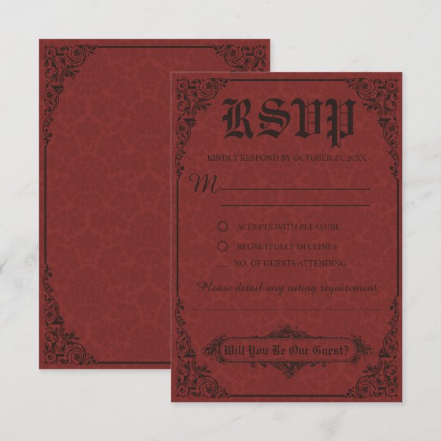 Cartes de réponse de mariage en damas gothique vic (Devant / Derrière)