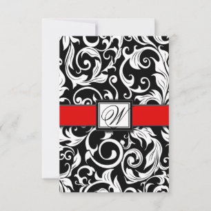 Cartes de réponse de mariage en damas noir et roug