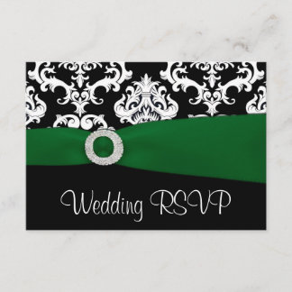 Cartes de réponse de mariage en damas noir et vert