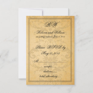 Cartes de réponse de mariage en damas noir vintage