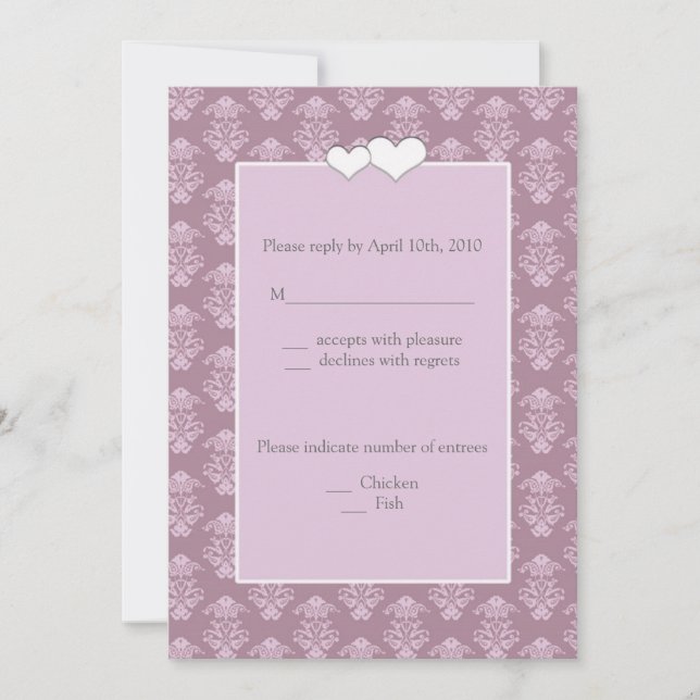 Cartes de réponse de mariage en damas rose (Devant)