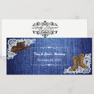Cartes de réponse de mariage en denim avec bottes
