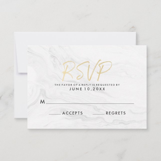 Cartes de réponse de mariage en marbre blanc moder (Devant)