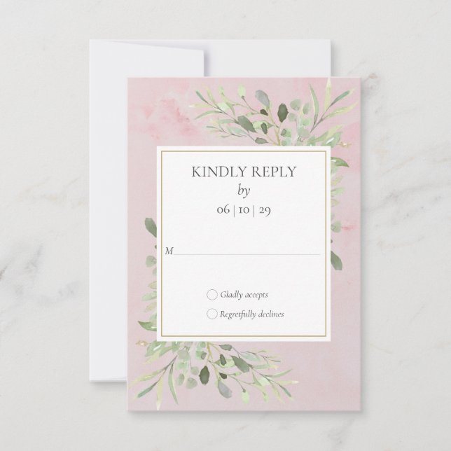 Cartes de réponse de mariage en marbre rose avec v (Devant)