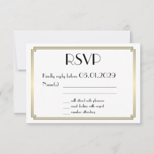 Cartes de réponse de mariage en or Art Déco Gatsby