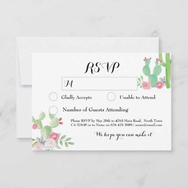 Cartes de réponse de mariage Fiesta Cactus RSVP Ca (Devant)