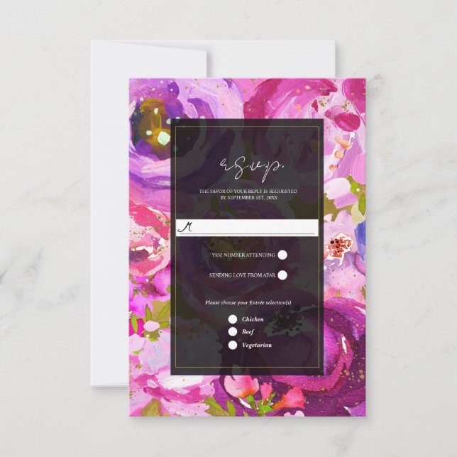 Cartes de réponse de mariage floral vibrant rose e (Devant)