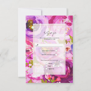 Cartes de réponse de mariage floral vibrant rose e